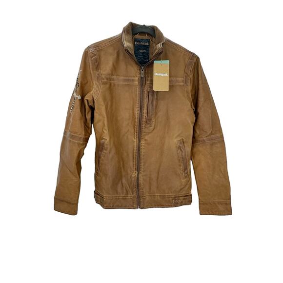 Desigual Chaq Alberto Full Zip Vegan Leather Jacket Long Sleeve Tan Size XXL NWT - Picture 4 of 11